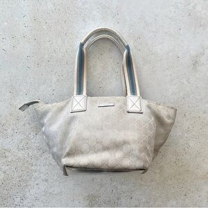 GUCCI GG Logo Monogram Tote Bag Purse Silver